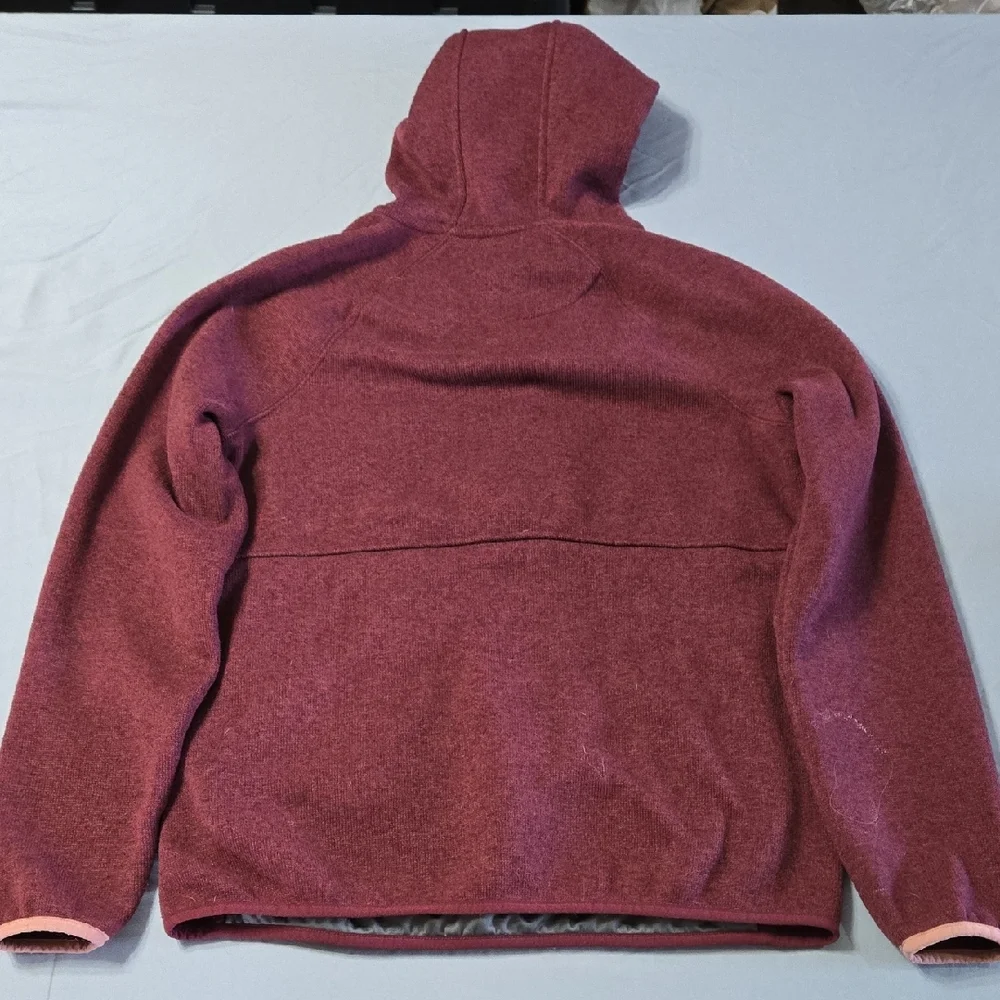 L.L. Bean Sz Medium Womens Burgundy and Tan 1/2 Button Pullover Hoodie - Picture 4 of 6